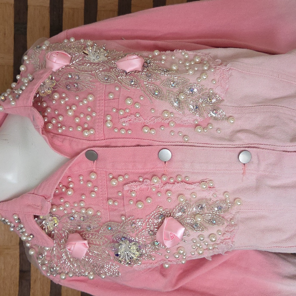 NWT! Pink Embellished Crop Jean Jacket